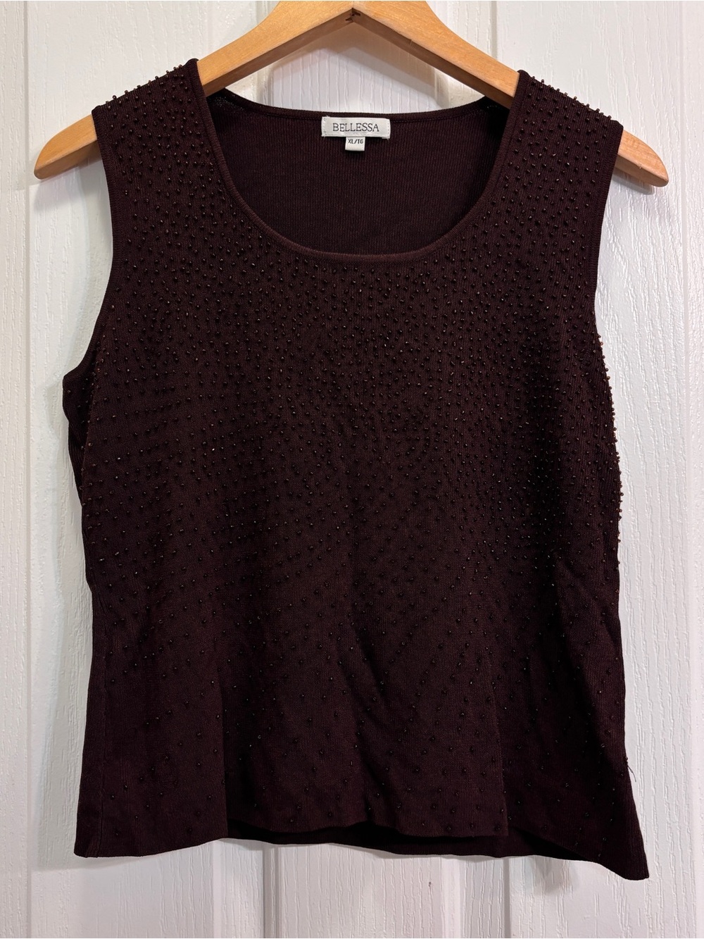 Beaded Sleeveless Tank Top in Dark Brown